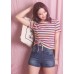 High Rise Three Button Denim Shorts